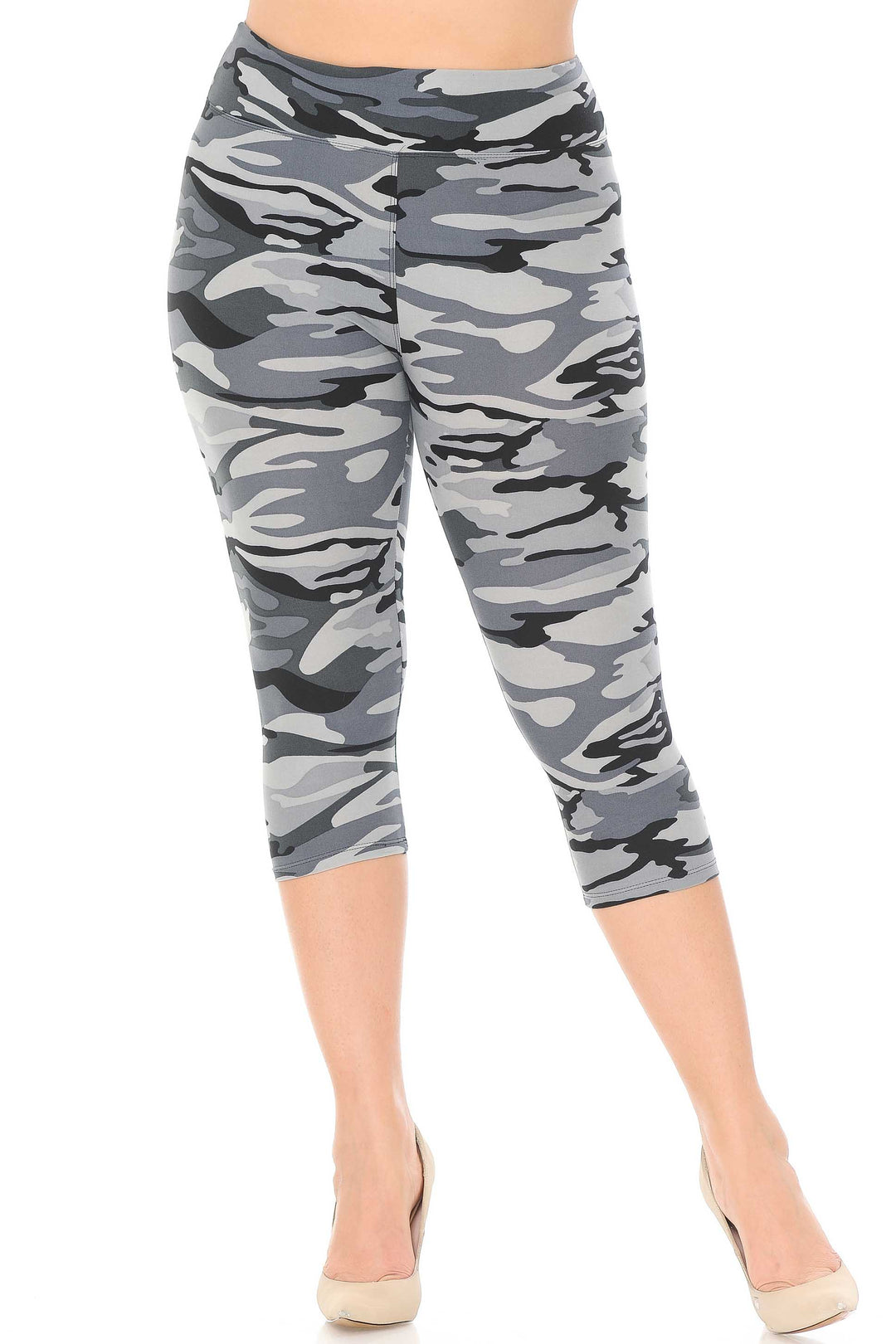 Buttery Smooth Charcoal Camouflage High Waist Plus Size  Capris - 3 Inch