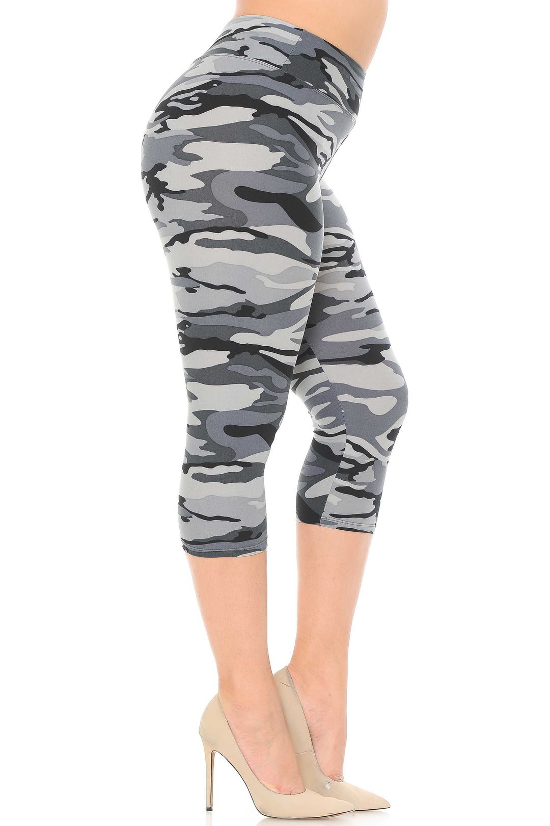 Buttery Smooth Charcoal Camouflage High Waist Plus Size  Capris - 3 Inch