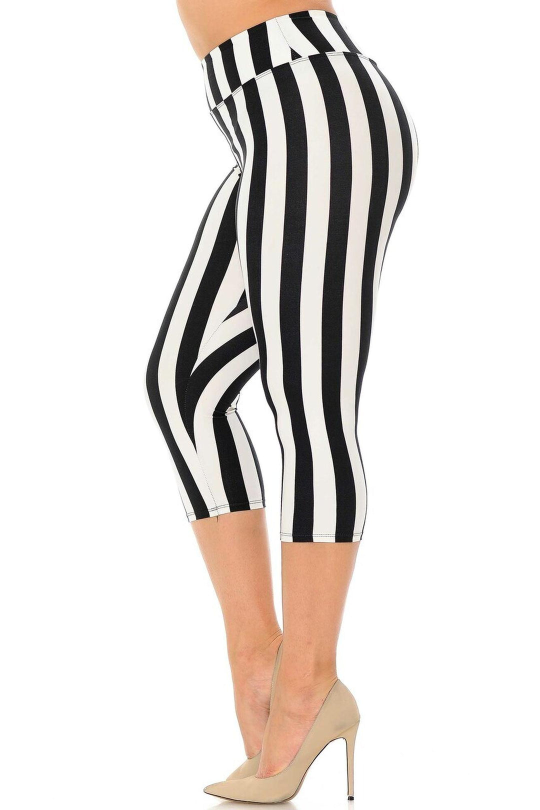 Buttery Smooth Vertical Wide Stripe High Waisted Plus Size Capris - 3 Inches