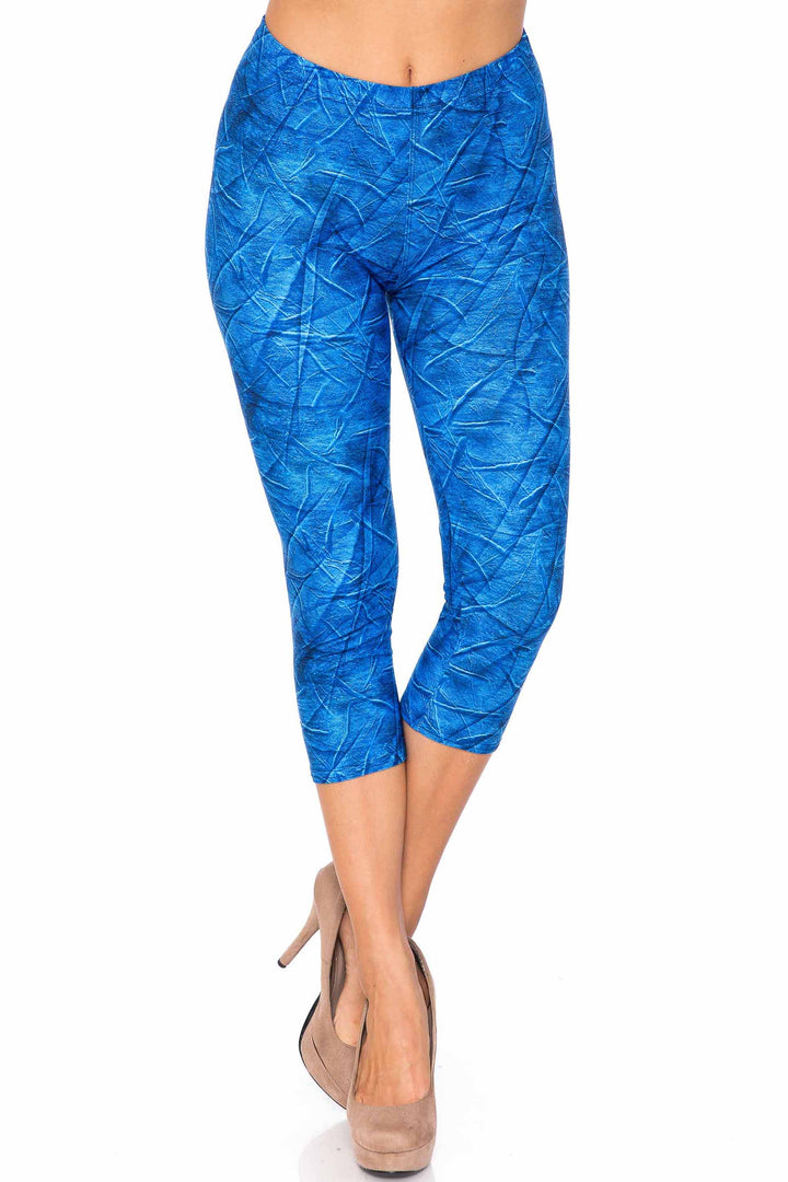 Creamy Soft Blue Wrinkled Denim Plus Size Capris - USA Fashion