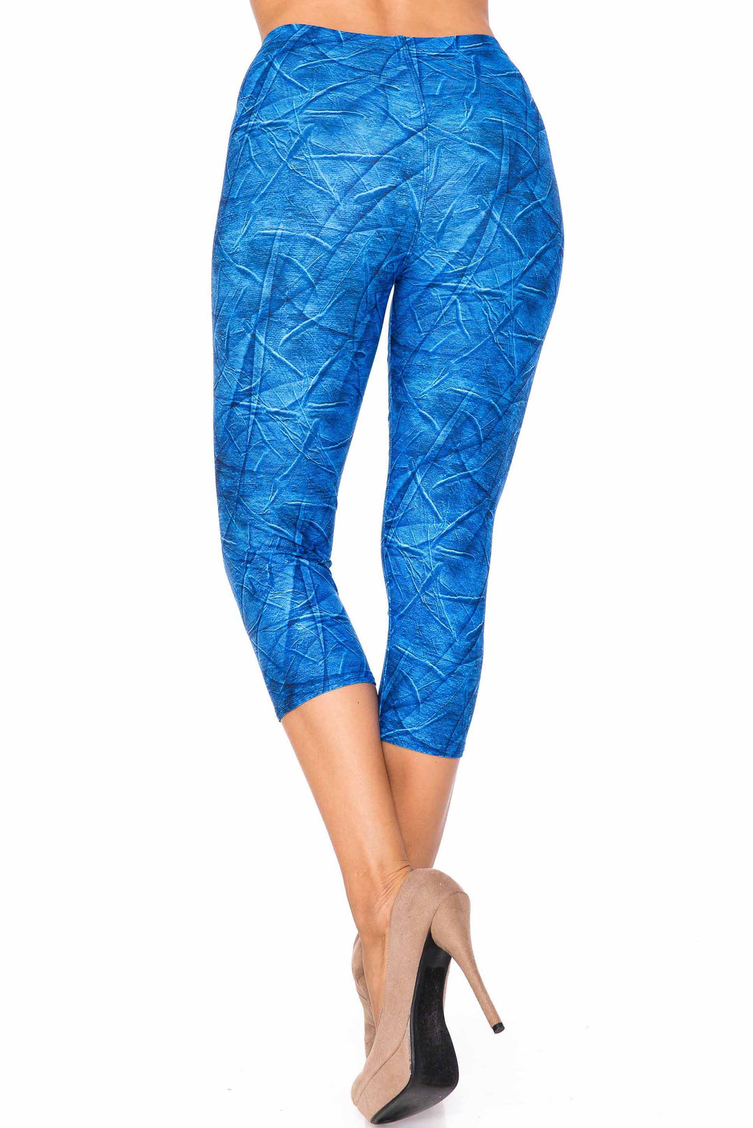Creamy Soft Blue Wrinkled Denim Plus Size Capris - USA Fashion