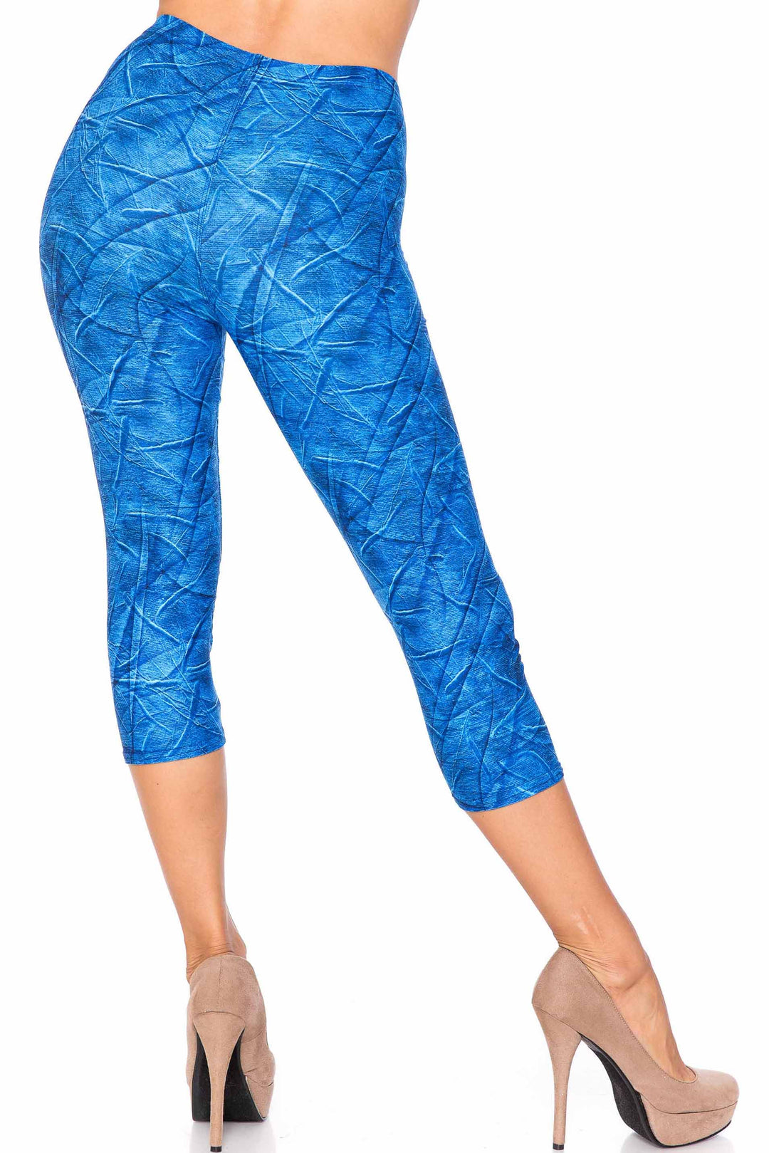 Creamy Soft Blue Wrinkled Denim Plus Size Capris - USA Fashion
