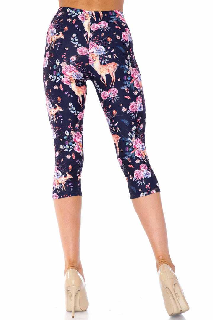 Creamy Soft Woodland Floral Fawn Plus Size Capris - USA Fashion