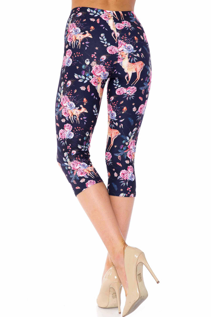Creamy Soft Woodland Floral Fawn Plus Size Capris - USA Fashion