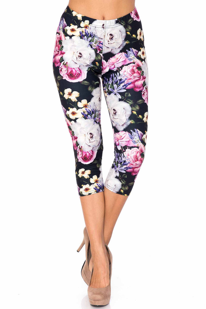 Creamy Soft Floral Garden Bouquet Plus Size Capris - USA Fashion