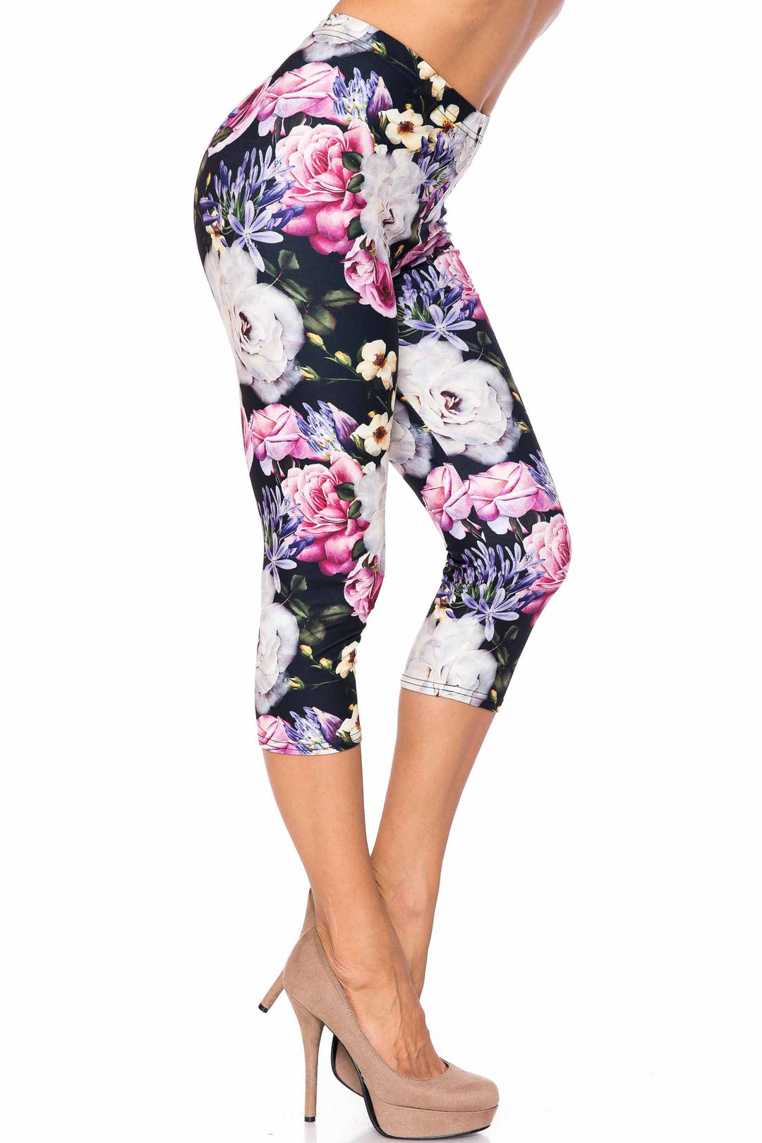 Creamy Soft Floral Garden Bouquet Plus Size Capris - USA Fashion