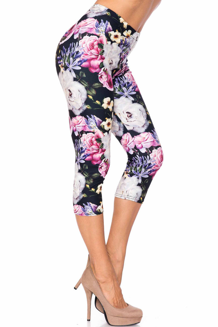 Creamy Soft Floral Garden Bouquet Plus Size Capris - USA Fashion