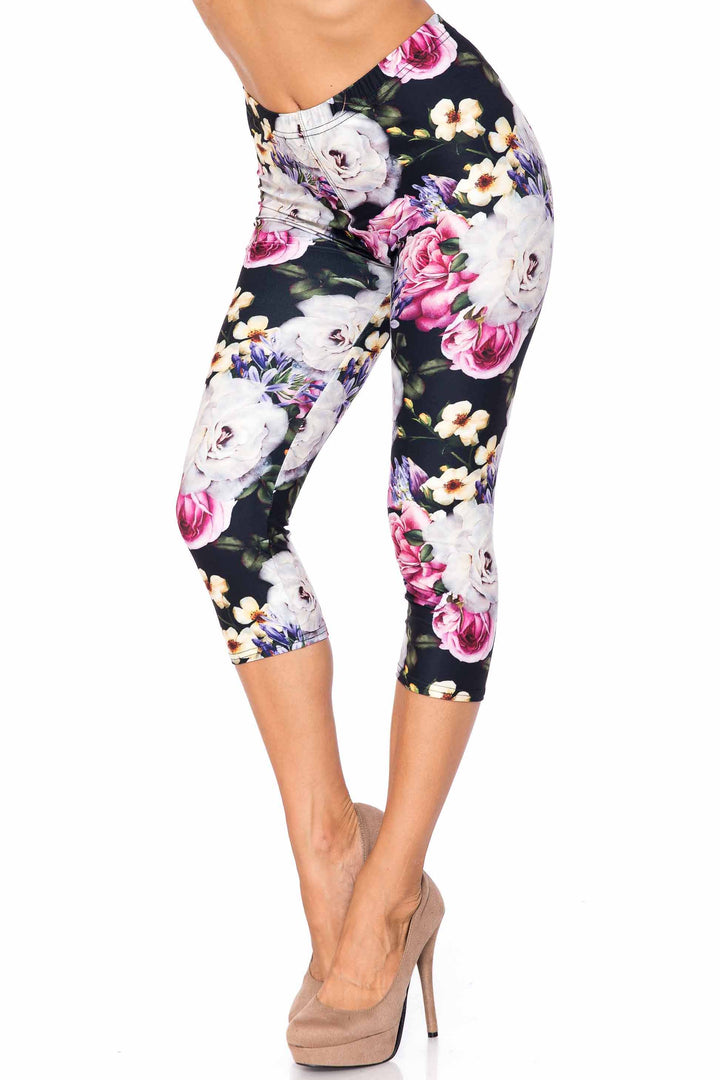 Creamy Soft Floral Garden Bouquet Plus Size Capris - USA Fashion