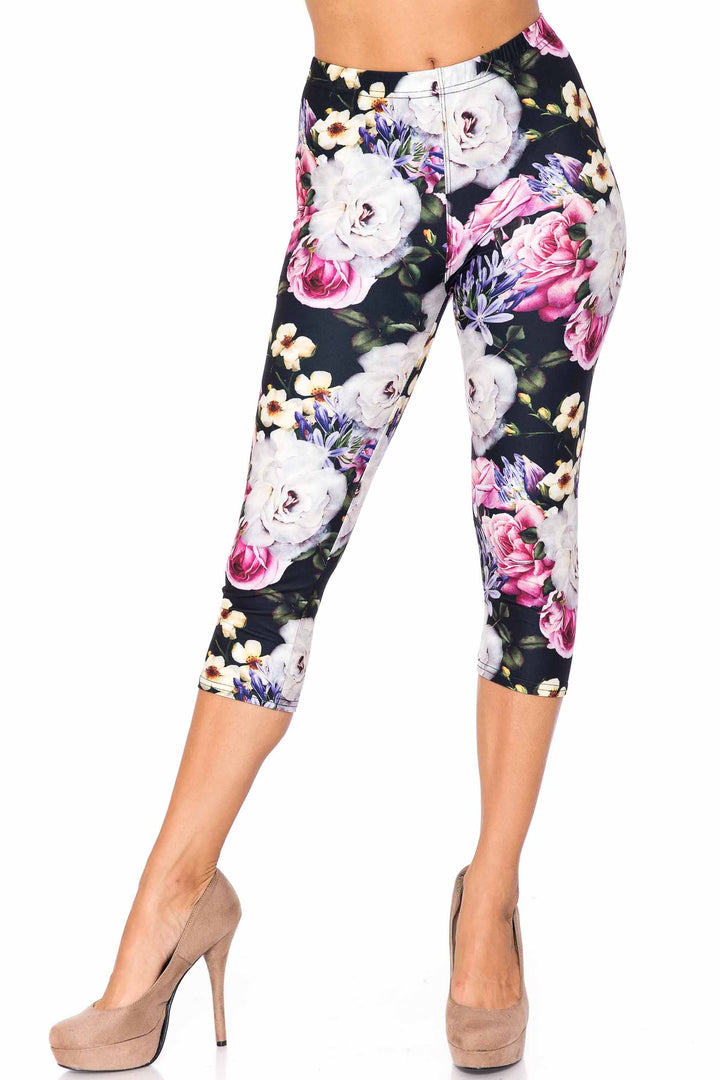 Creamy Soft Floral Garden Bouquet Plus Size Capris - USA Fashion