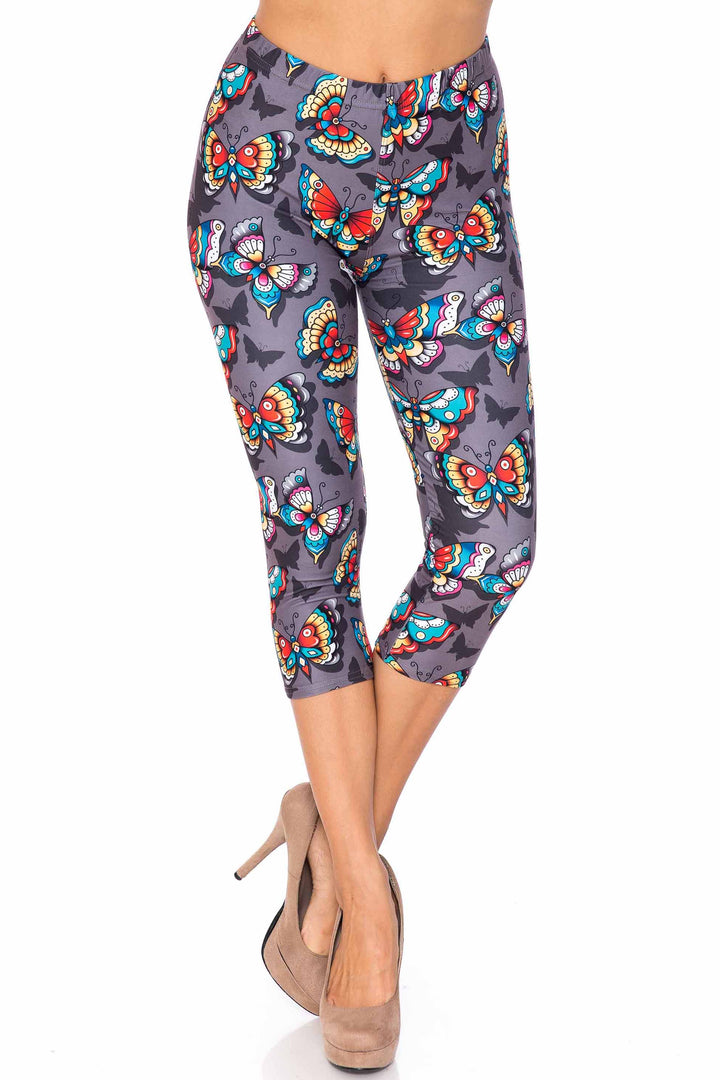 Creamy Soft Jewel Tone Butterfly Plus Size Capris - USA Fashion