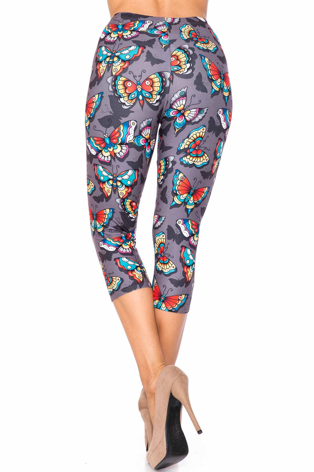 Creamy Soft Jewel Tone Butterfly Plus Size Capris - USA Fashion