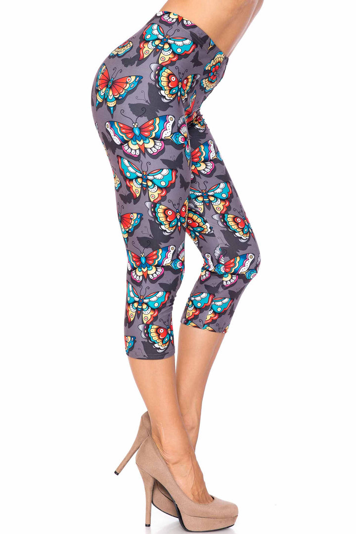 Creamy Soft Jewel Tone Butterfly Plus Size Capris - USA Fashion