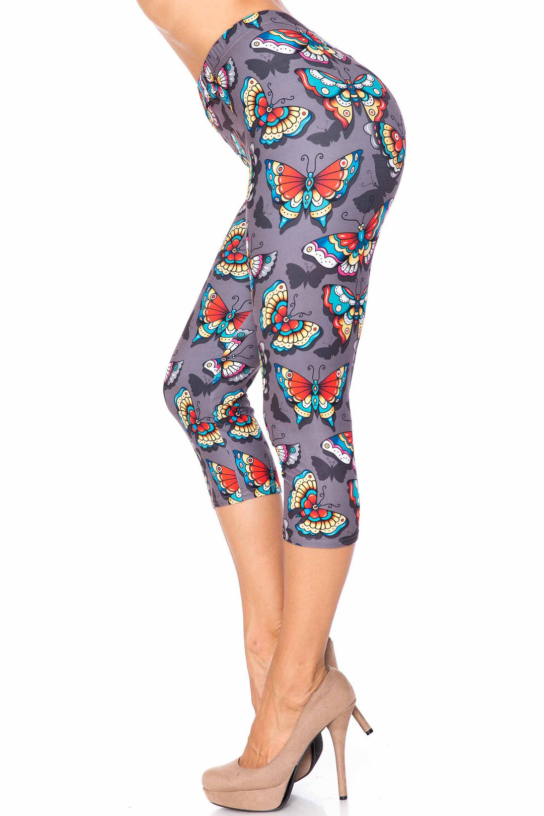 Creamy Soft Jewel Tone Butterfly Plus Size Capris - USA Fashion