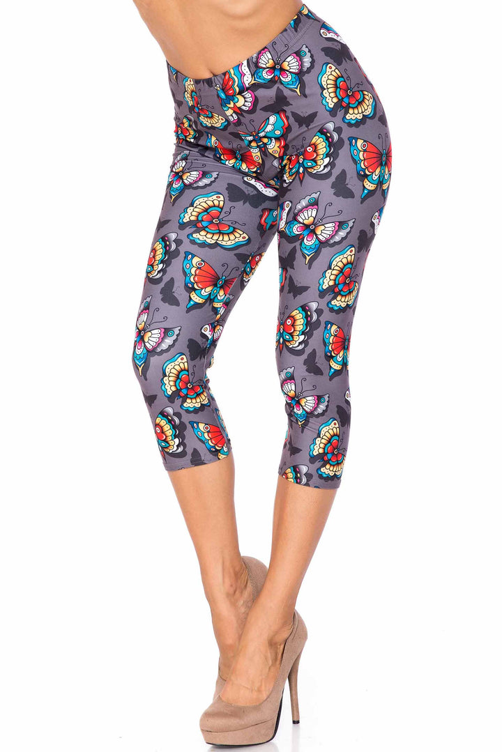 Creamy Soft Jewel Tone Butterfly Plus Size Capris - USA Fashion