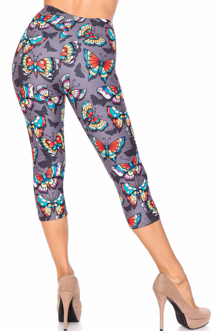 Creamy Soft Jewel Tone Butterfly Plus Size Capris - USA Fashion
