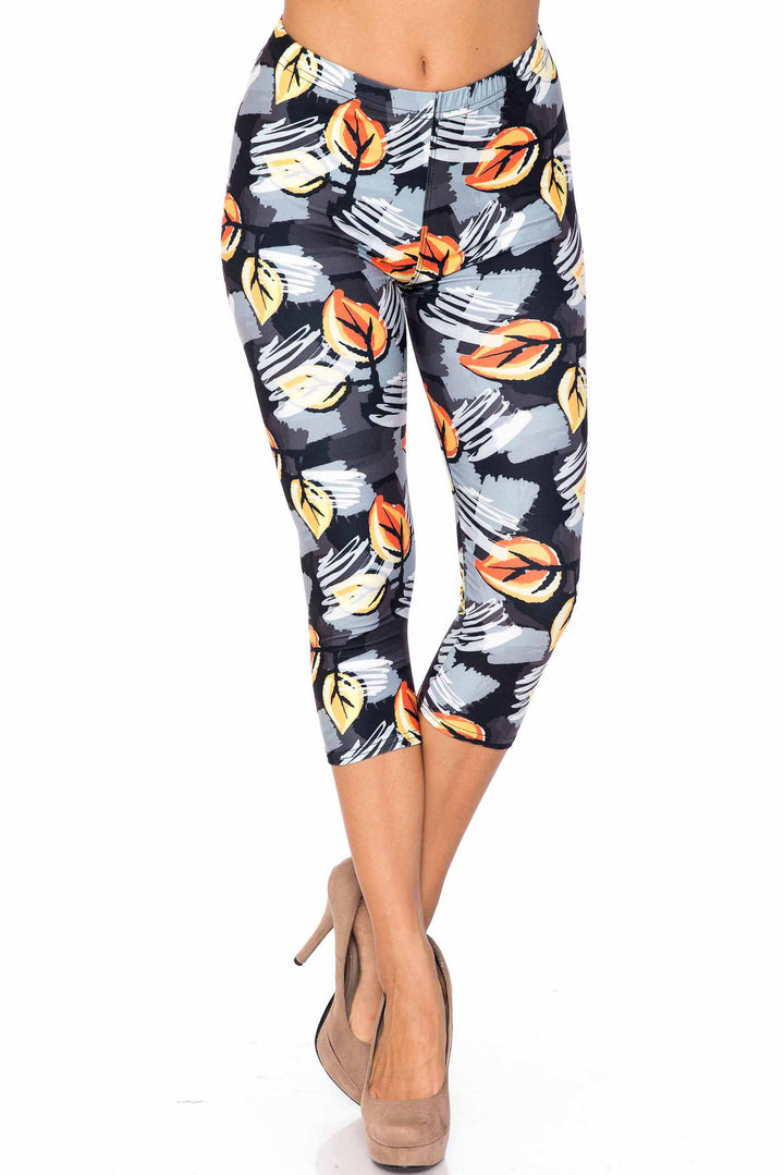 Creamy Soft Orange Leaf Breeze Plus Size Capris - USA Fashion