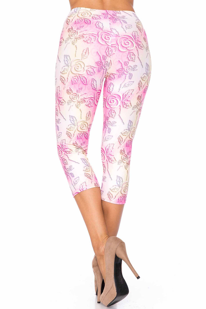 Creamy Soft 3D Pastel Ombre Rose Plus Size Capris - USA Fashion