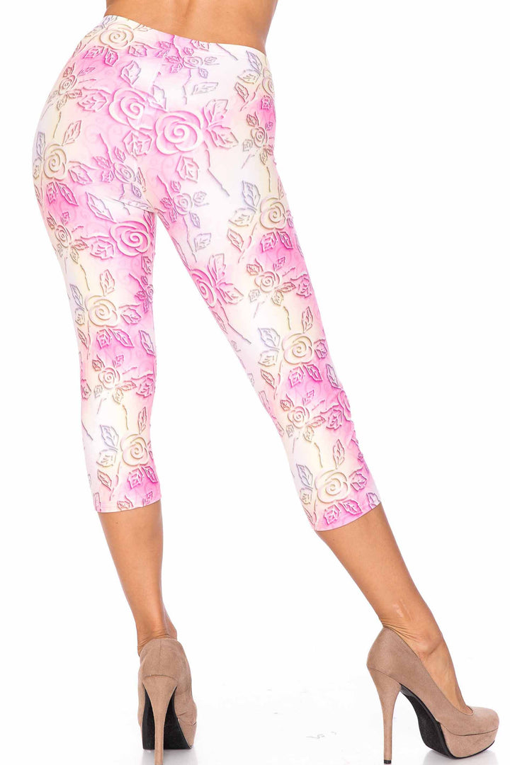 Creamy Soft 3D Pastel Ombre Rose Plus Size Capris - USA Fashion