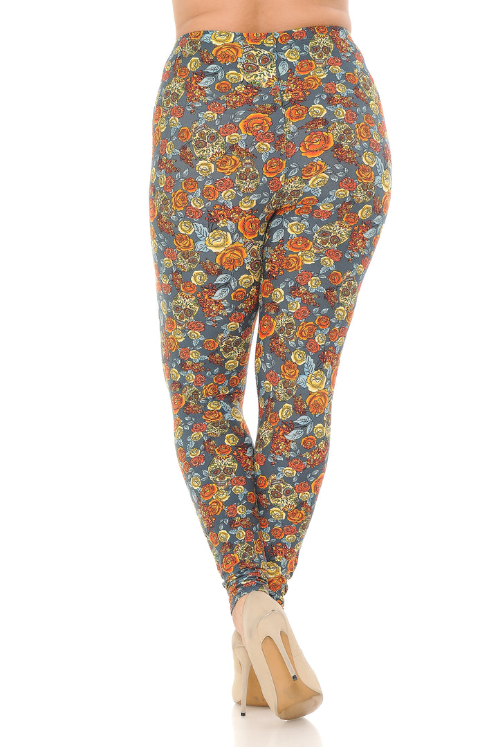 Buttery Smooth Charcoal Rose and Skulls Plus Size Leggings