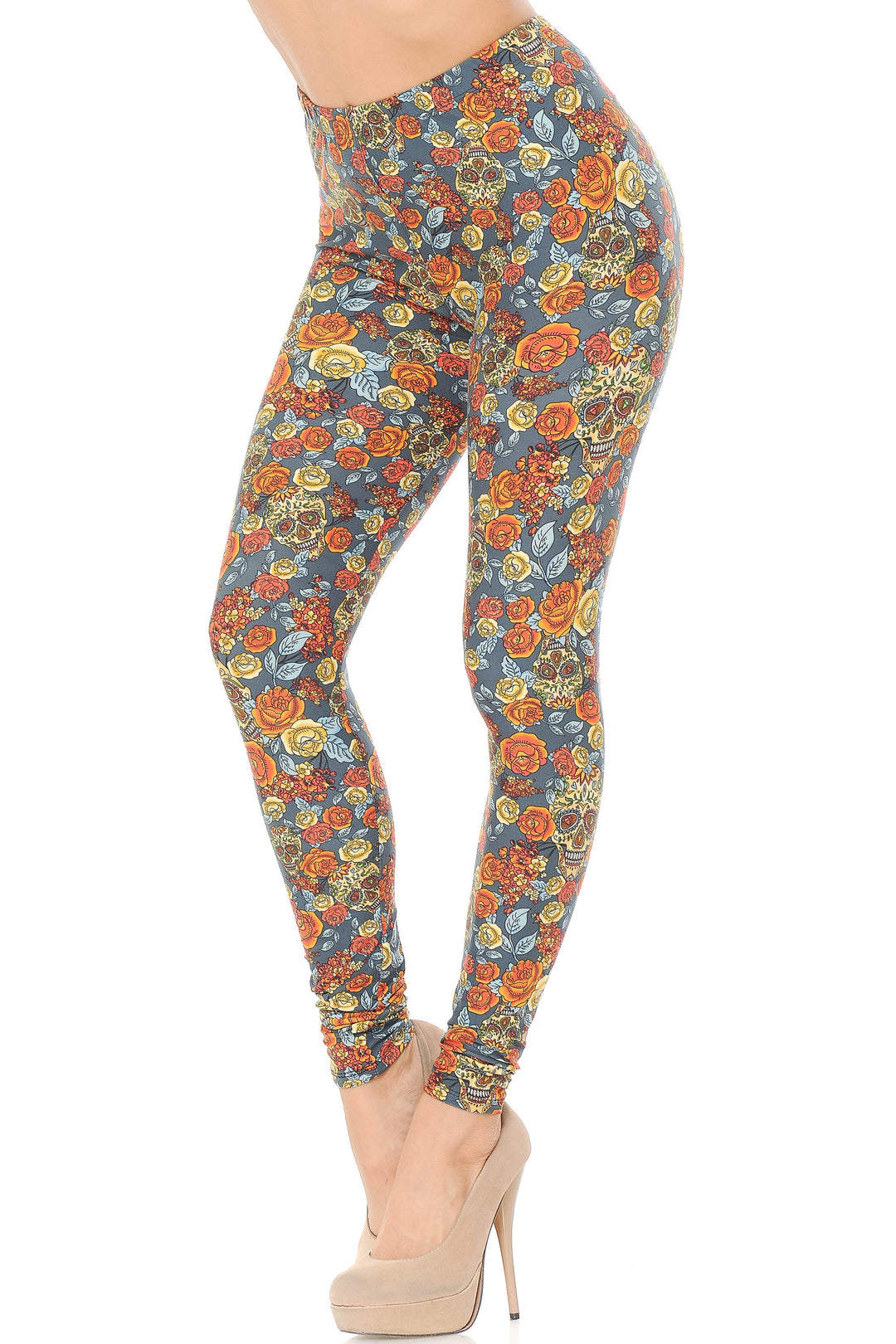 Buttery Smooth Charcoal Rose and Skulls Plus Size Leggings