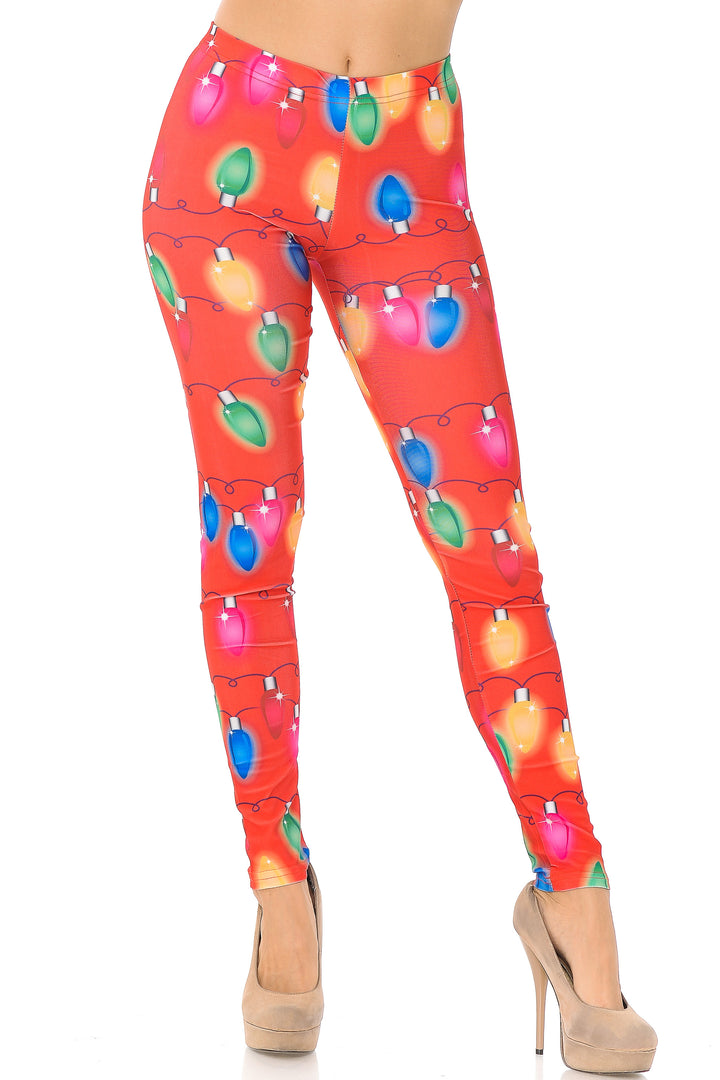 Ruby Red Colorful Christmas Lights Plus Size Leggings
