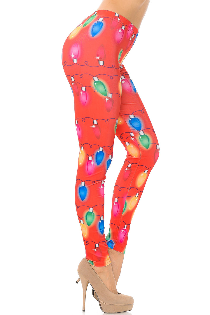 Ruby Red Colorful Christmas Lights Plus Size Leggings
