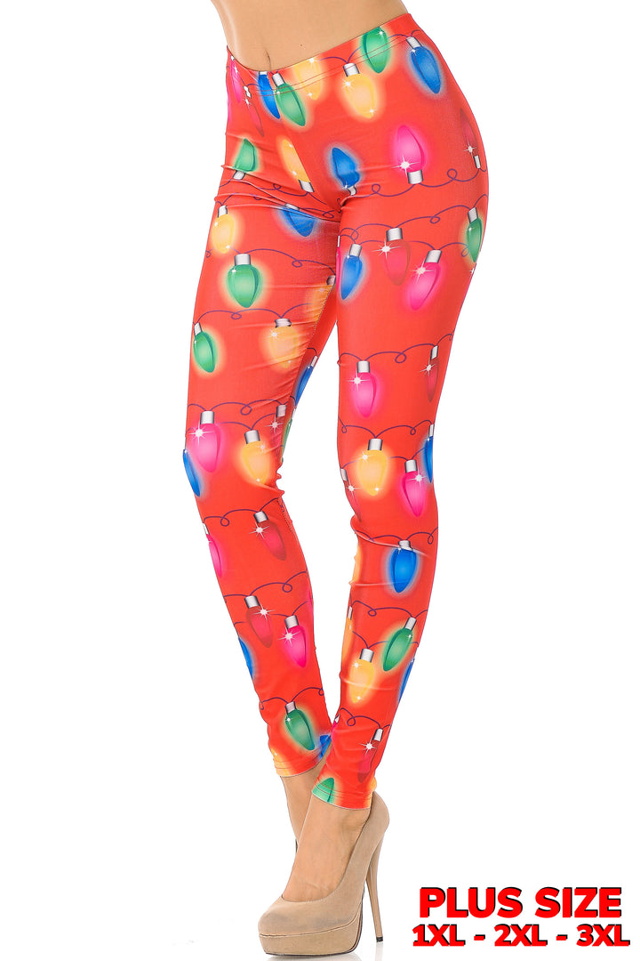 Ruby Red Colorful Christmas Lights Plus Size Leggings