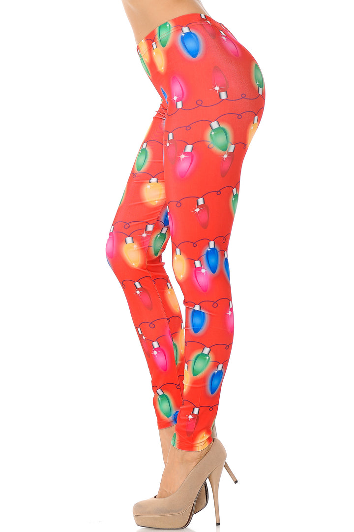 Ruby Red Colorful Christmas Lights Plus Size Leggings