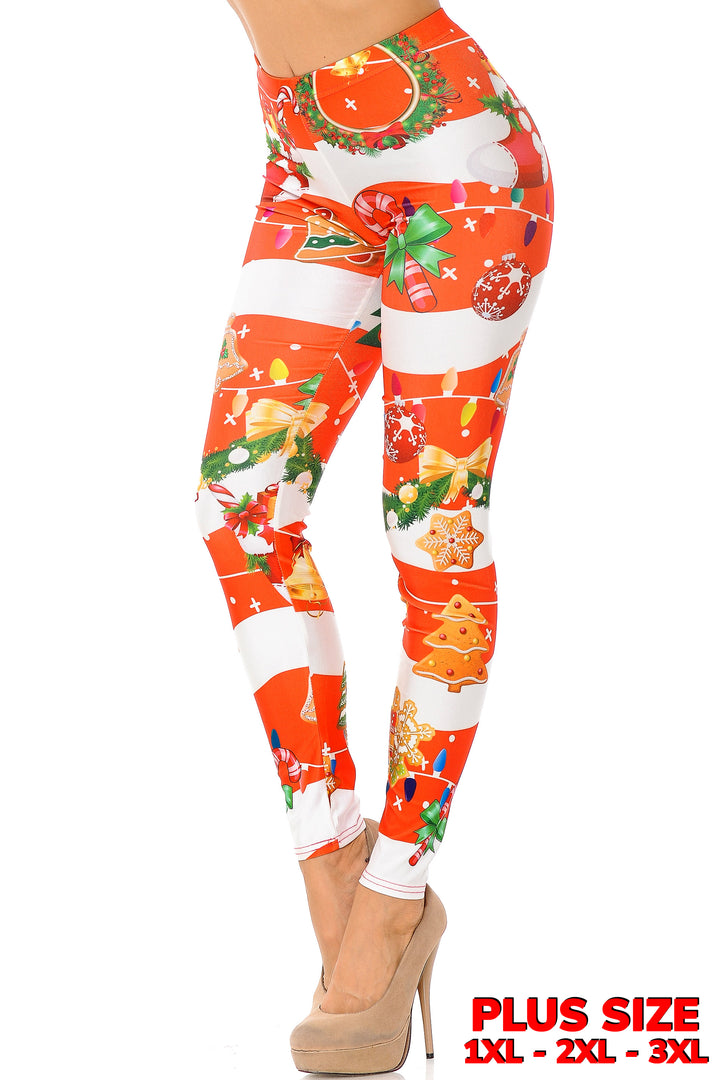 Holiday Festive Red Christmas Garland Wrap Plus Size Leggings
