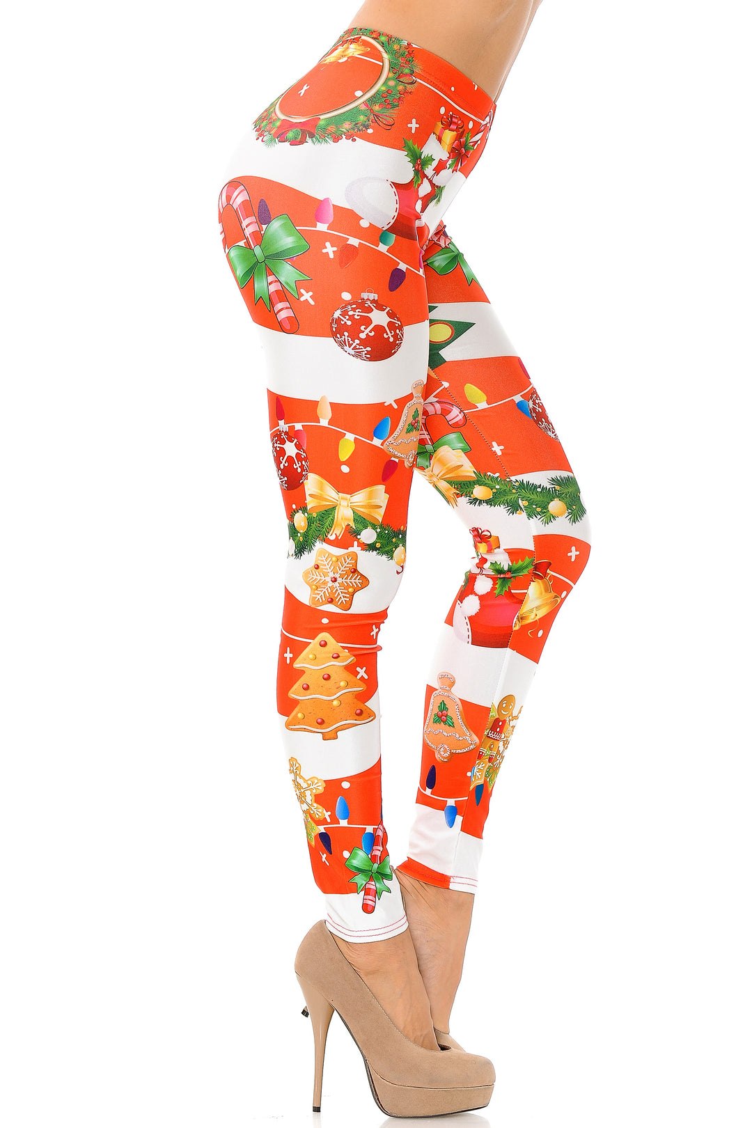 Holiday Festive Red Christmas Garland Wrap Plus Size Leggings