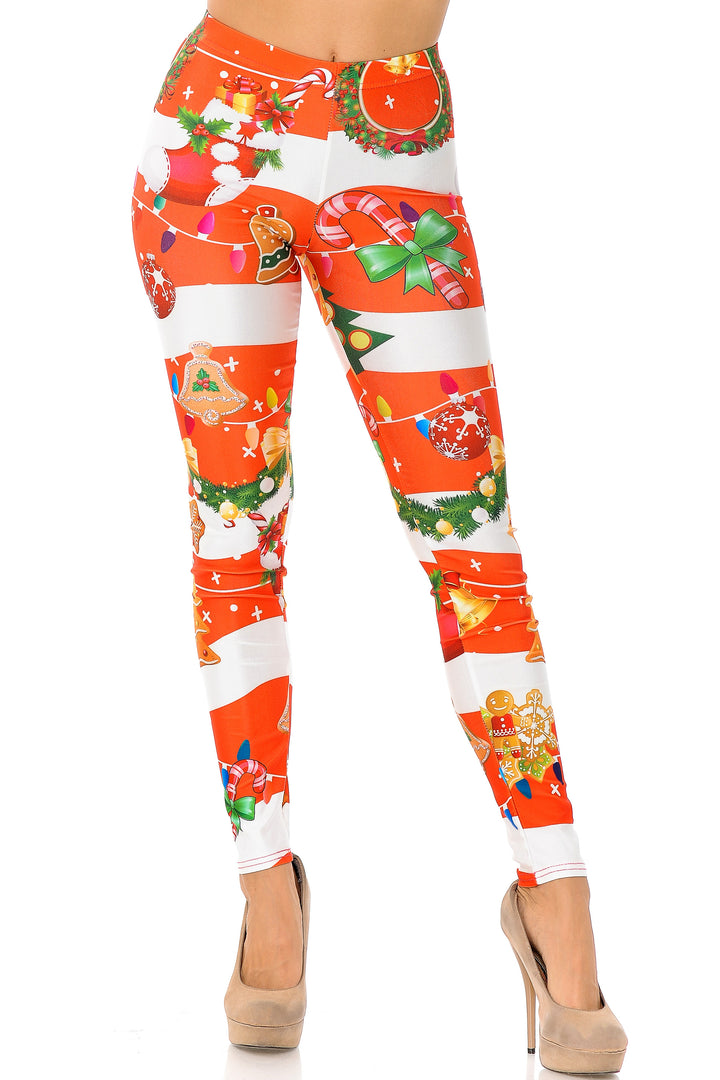 Holiday Festive Red Christmas Garland Wrap Plus Size Leggings