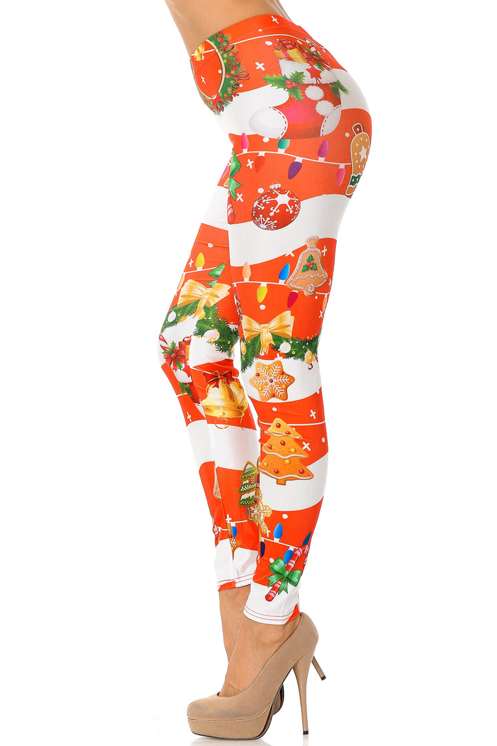 Holiday Festive Red Christmas Garland Wrap Plus Size Leggings