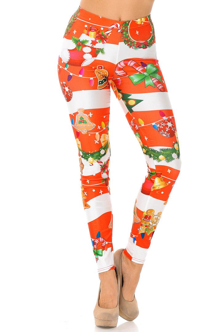 Holiday Festive Red Christmas Garland Wrap Plus Size Leggings