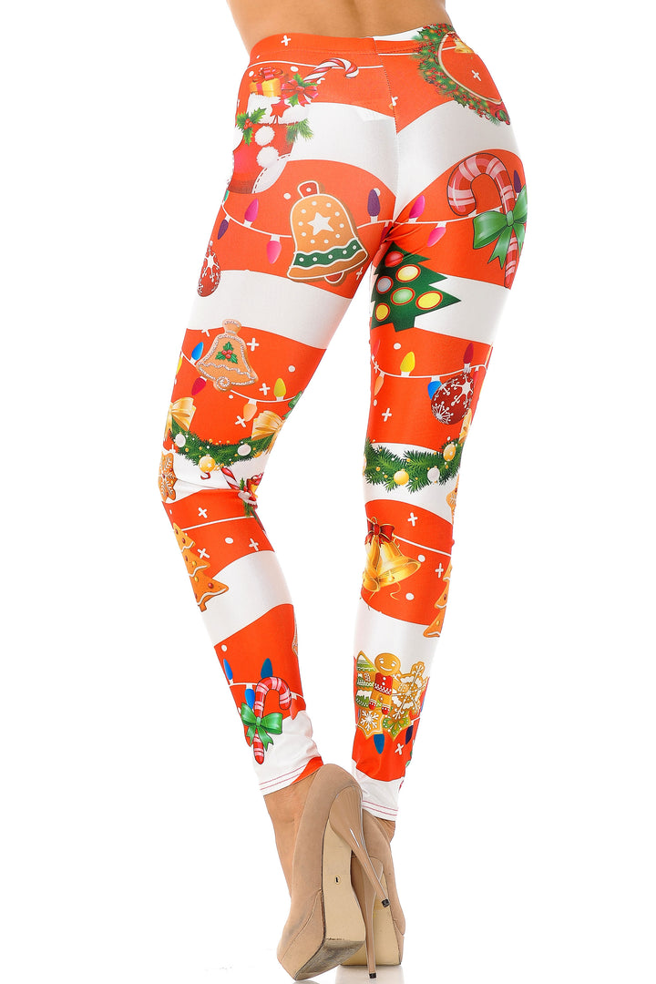 Holiday Festive Red Christmas Garland Wrap Plus Size Leggings