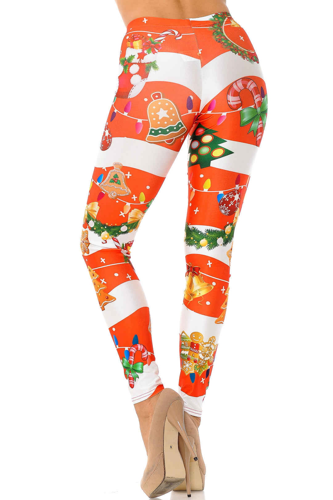 Holiday Festive Red Christmas Garland Wrap Plus Size Leggings
