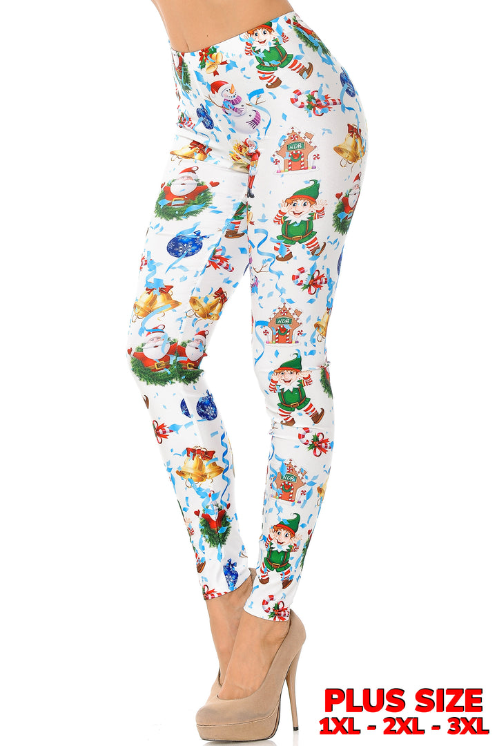 White Wonderful Festive Christmas Plus Size Leggings
