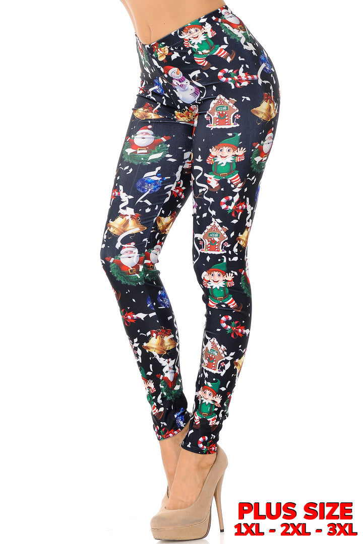 Black Wonderful Festive Christmas Plus Size Leggings