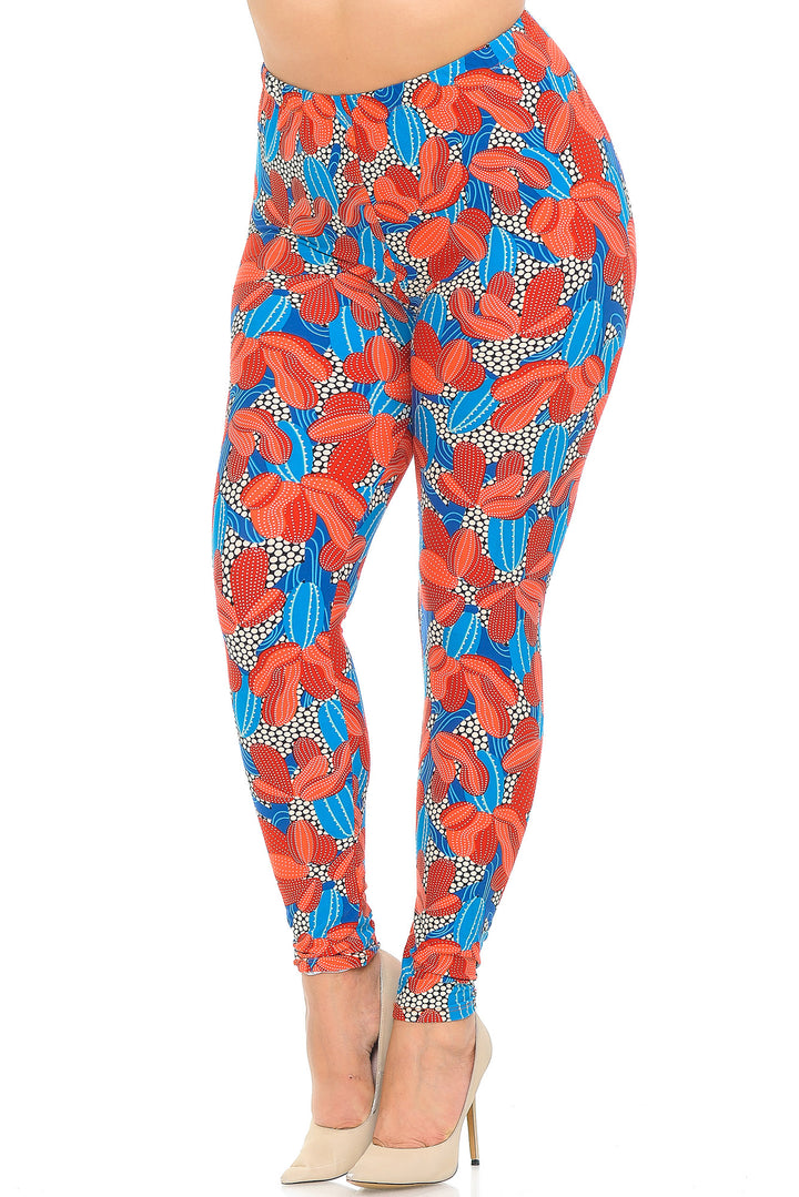 Buttery Smooth Red and Blue Cactus Plus Size Leggings