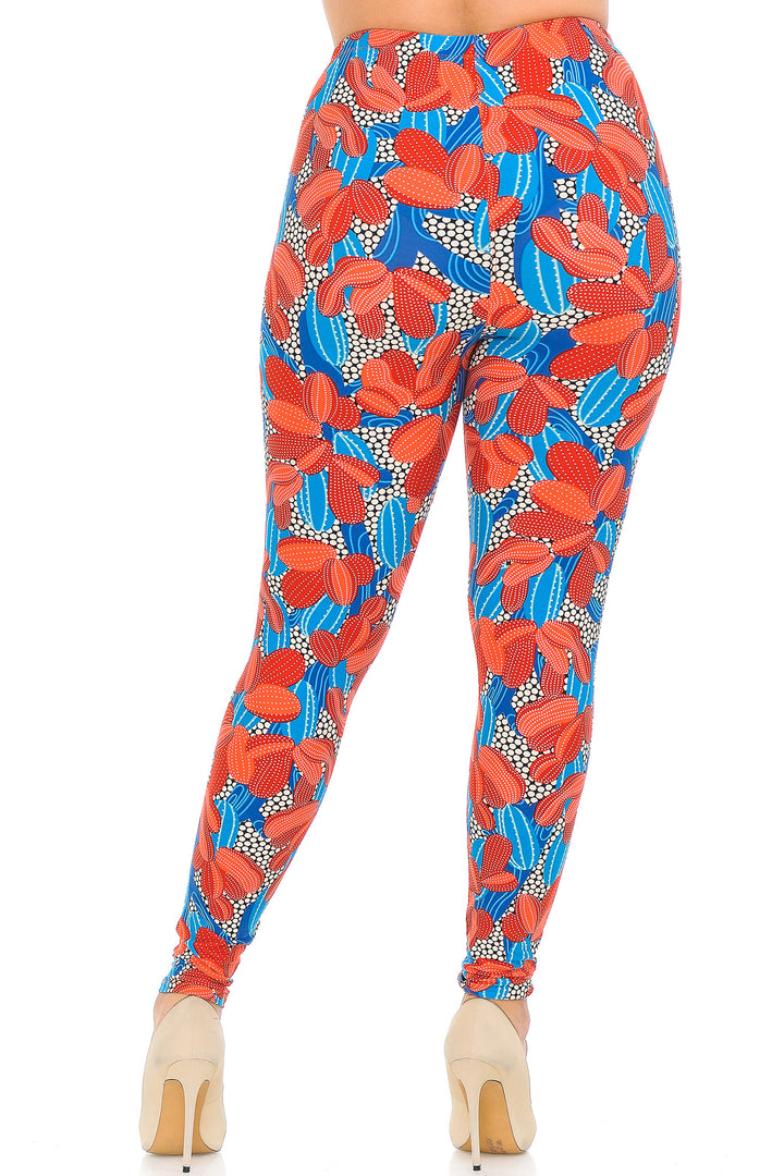 Buttery Smooth Red and Blue Cactus Plus Size Leggings