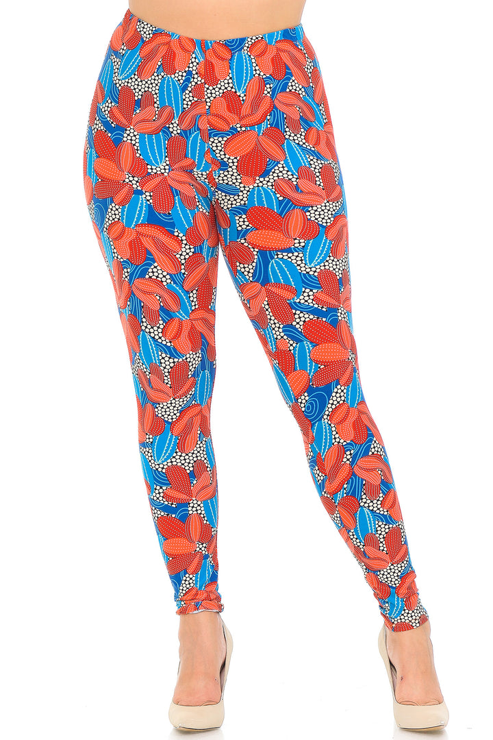 Buttery Smooth Red and Blue Cactus Plus Size Leggings