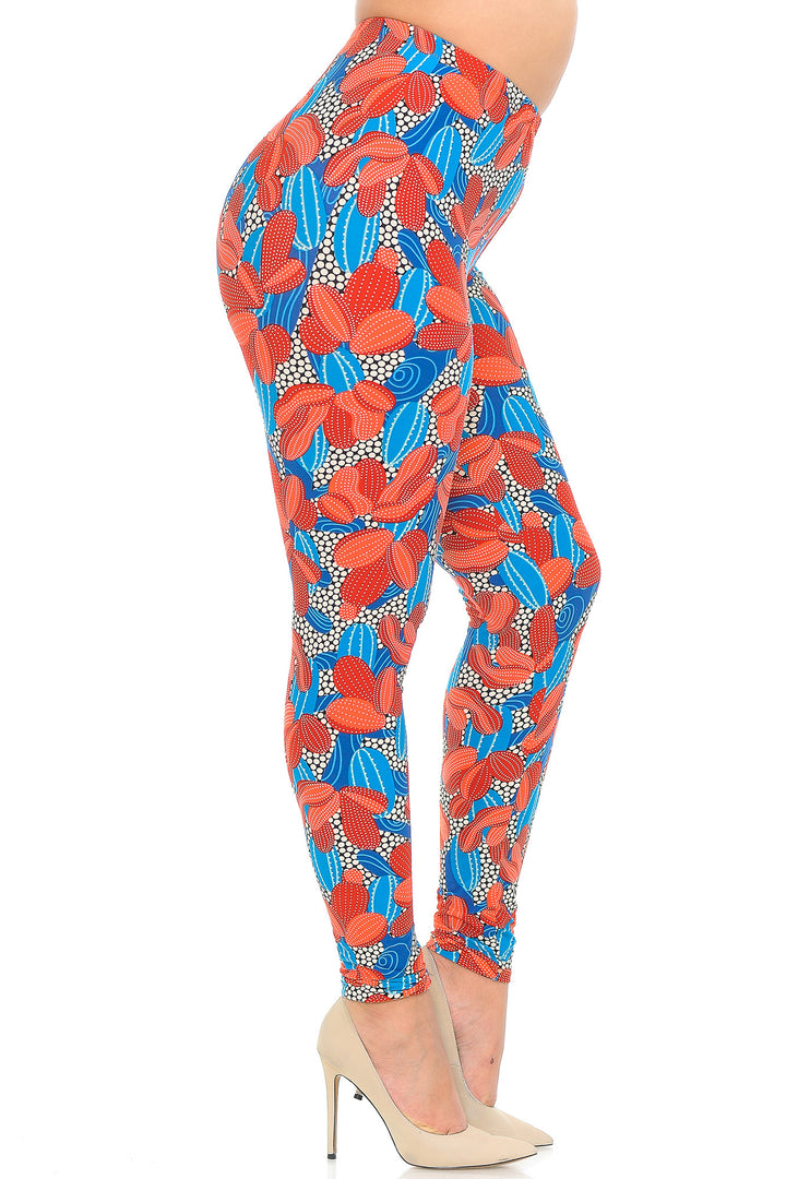Buttery Smooth Red and Blue Cactus Plus Size Leggings