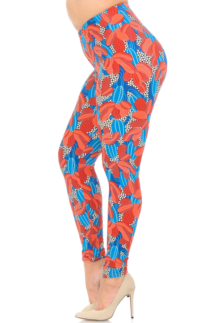 Buttery Smooth Red and Blue Cactus Plus Size Leggings
