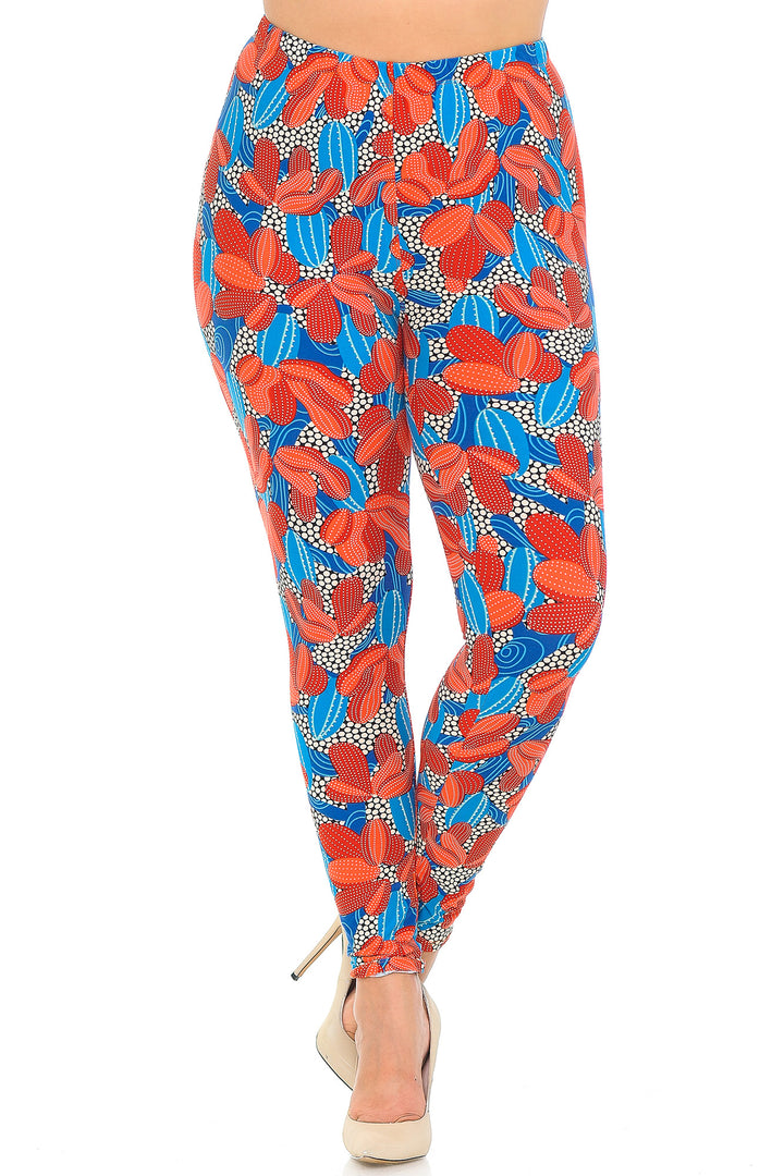 Buttery Smooth Red and Blue Cactus Plus Size Leggings