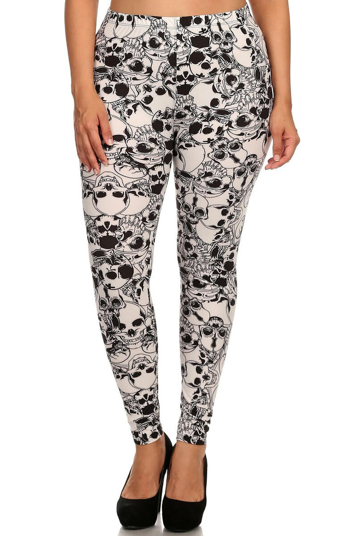 Buttery Smooth White Layers of Skulls Plus Size Leggings