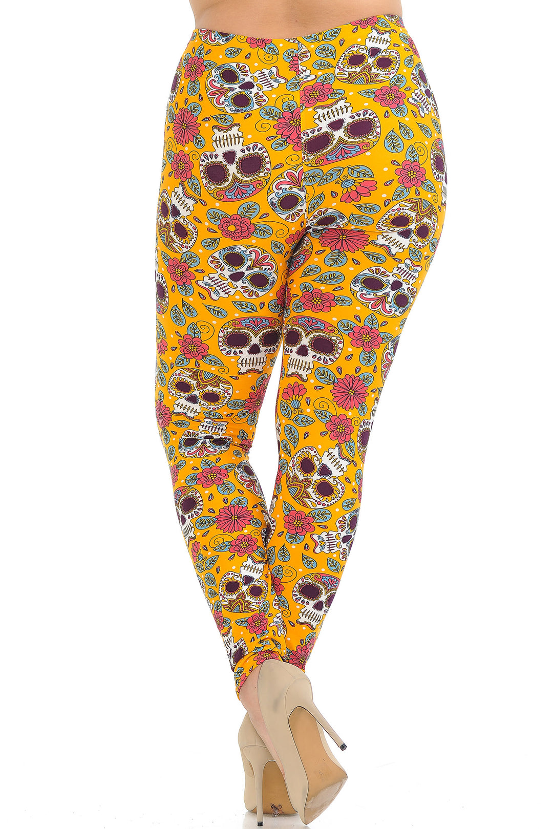 Buttery Smooth Mustard Summer Sugar Skull Plus Size Leggings