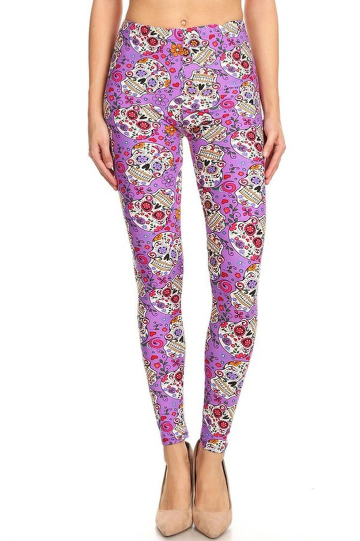 Buttery Smooth Plus Size Purple Sugar Skull Leggings