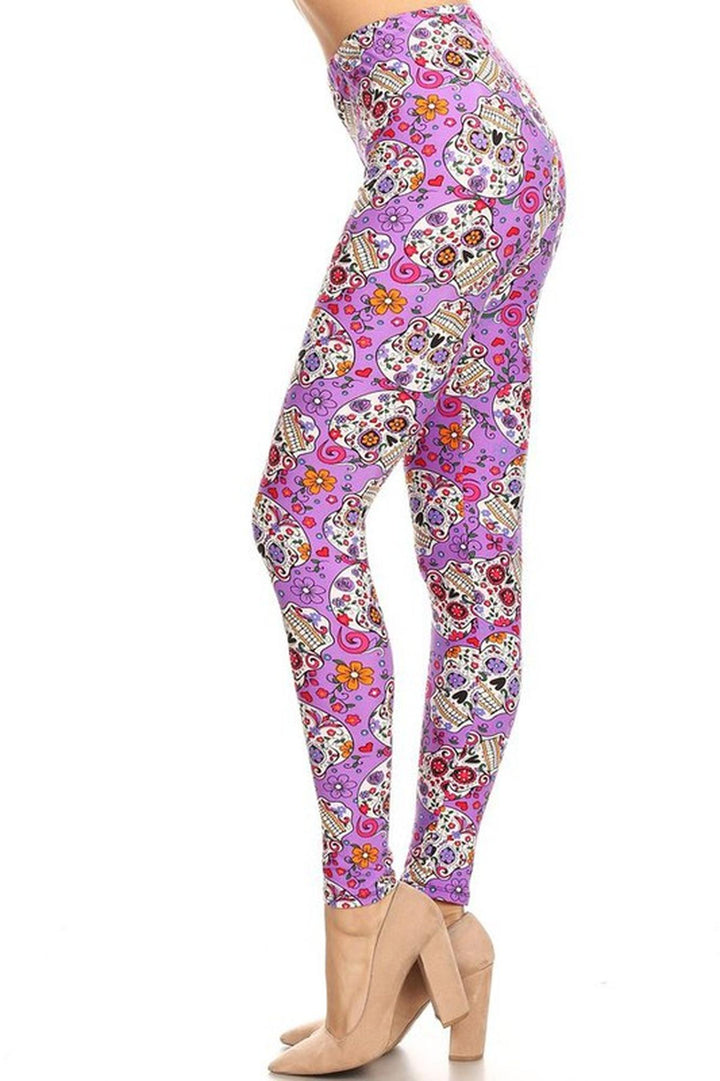 Buttery Smooth Plus Size Purple Sugar Skull Leggings
