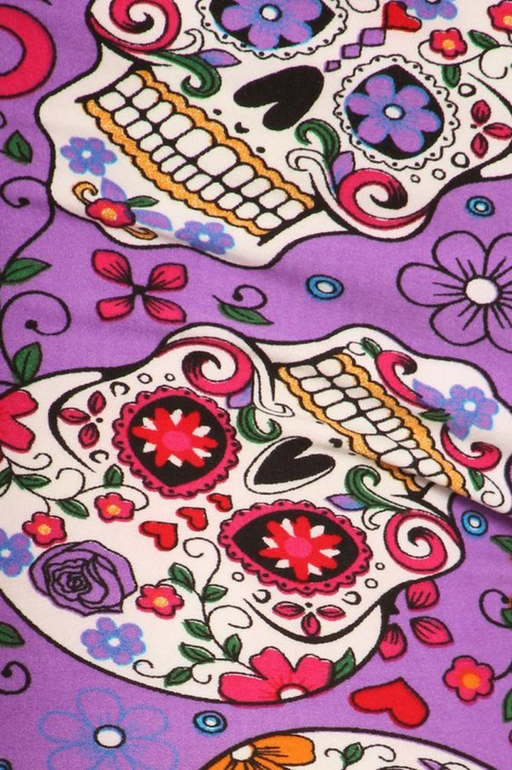 Buttery Smooth Plus Size Purple Sugar Skull Leggings