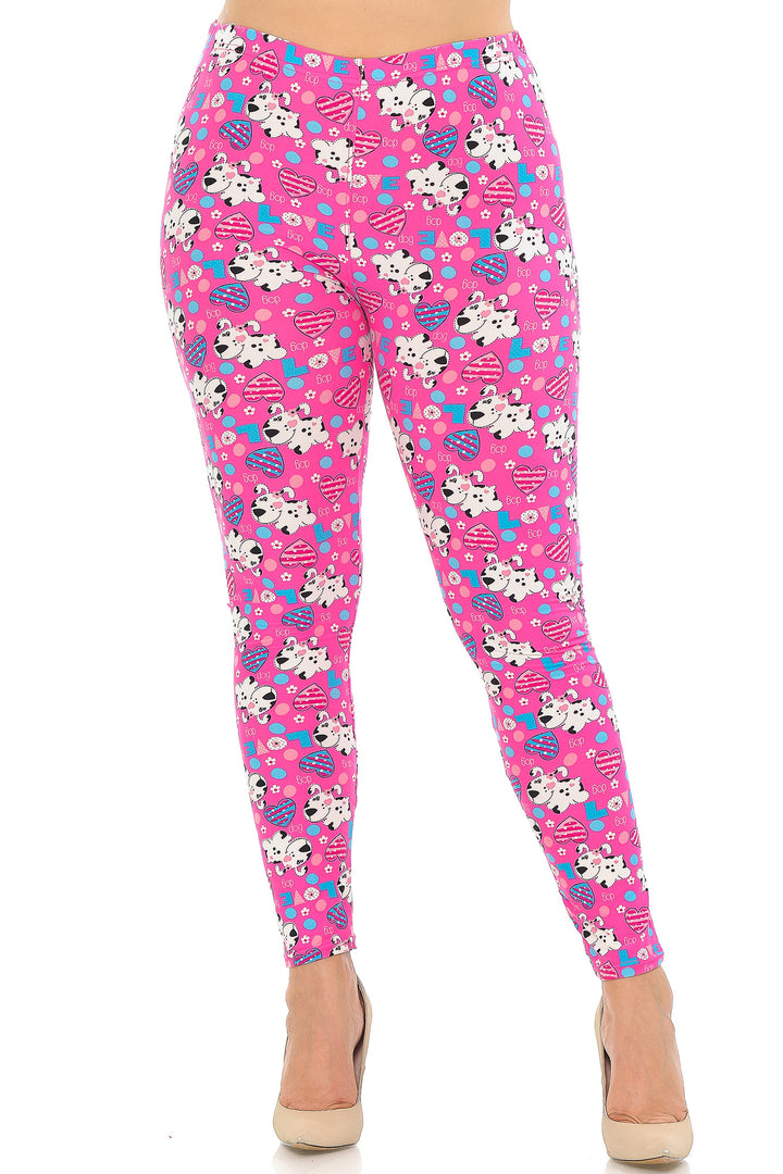 Buttery Smooth Pink Hearts & Puppy Dogs Plus Size Leggings