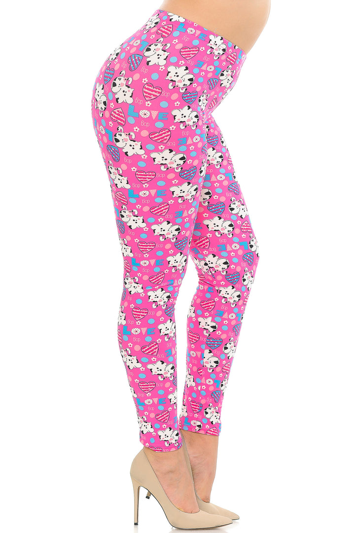 Buttery Smooth Pink Hearts & Puppy Dogs Plus Size Leggings